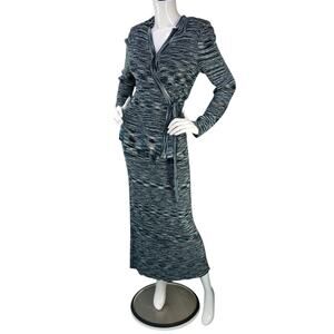 Misook Womens Size XS Outfit Set Wrap Top Maxi Skirt Knit 2 Piece Blue Grey